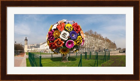 Framed Flower tree sculpture at Place Antonin Poncet, Lyon, Rhone, Rhone-Alpes, France Print
