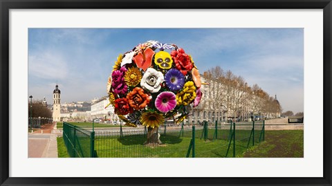 Framed Flower tree sculpture at Place Antonin Poncet, Lyon, Rhone, Rhone-Alpes, France Print