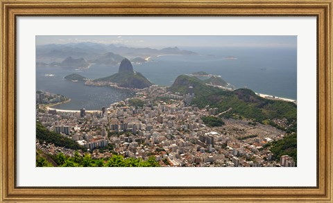 Framed Elevated view of Botafogo neighborhood and Sugarloaf Mountain from Corcovado, Rio De Janeiro, Brazil Print