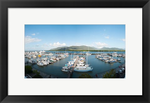 Framed Boats at a marina, Shangri-La Hotel, Cairns, Queensland, Australia Print