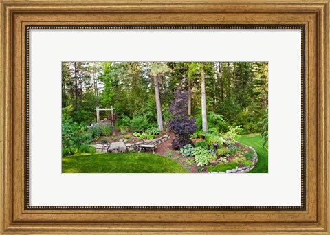 Framed Backyard garden in Loon Lake, Spokane, Washington State, USA Print