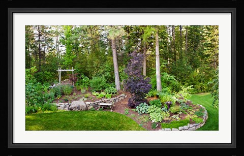 Framed Backyard garden in Loon Lake, Spokane, Washington State, USA Print