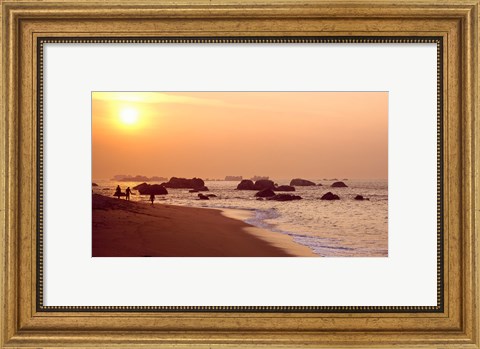 Framed Sunset over the beach, Brignogan-Plage, Finistere, Brittany, France Print