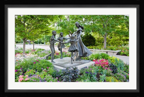 Framed Bronze statue of mother and children, Temple Square, Salt Lake City, Utah, USA Print