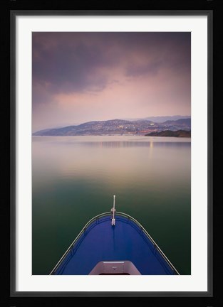 Framed Wushan Town viewed from the Yangtze River Cruise Ship at Dusk, Yangtze River, Chongqing Province, China Print