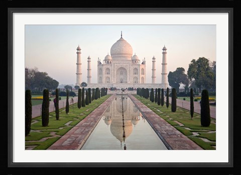 Framed Reflection of a mausoleum in water, Taj Mahal, Agra, Uttar Pradesh, India Print