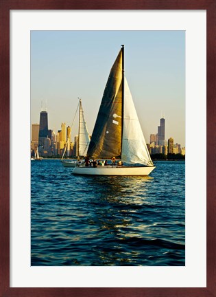 Framed Sailboat in a lake, Lake Michigan, Chicago, Cook County, Illinois, USA Print