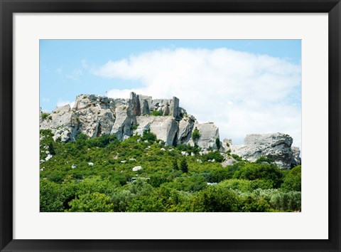 Framed Low angle view of a ruined town on a rock outcrop, Les Baux-de-Provence, Bouches-Du-Rhone, Provence-Alpes-Cote d&#39;Azur, France Print