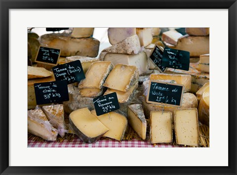 Framed Cheese for sale at a market stall, Lourmarin, Vaucluse, Provence-Alpes-Cote d&#39;Azur, France Print