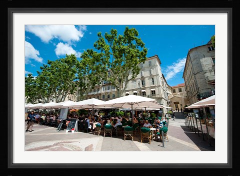 Framed Tourists at sidewalk cafes, Place de l'Horloge, Avignon, Vaucluse, Provence-Alpes-Cote d'Azur, France Print