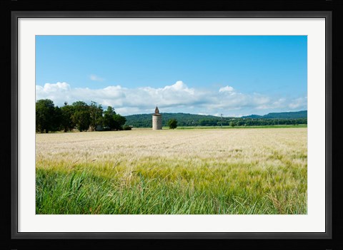 Framed Wheat field with a tower, Meyrargues, Bouches-Du-Rhone, Provence-Alpes-Cote d'Azur, France Print
