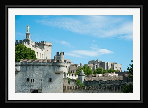 Framed Low angle view of city walls, Pont Saint-Benezet, Rhone River, Avignon, Vaucluse, Provence-Alpes-Cote d'Azur, France Print