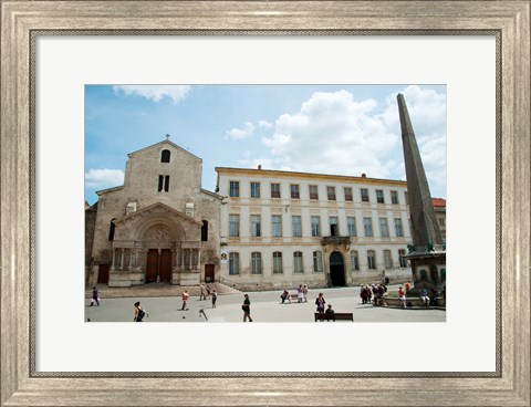 Framed Tourists outside the Church of St. Trophime, Place de La Republique, Arles, Bouches-Du-Rhone, Provence-Alpes-Cote d&#39;Azur, France Print