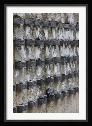 Framed Cemetery wall with names of Holocaust victims, Jewish Cemetery, Frankfurt, Hesse, Germany Print