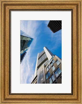 Framed Low angle view of skyscrapers, Commerzbank Tower, Frankfurt, Hesse, Germany Print