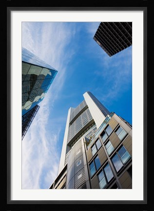 Framed Low angle view of skyscrapers, Commerzbank Tower, Frankfurt, Hesse, Germany Print
