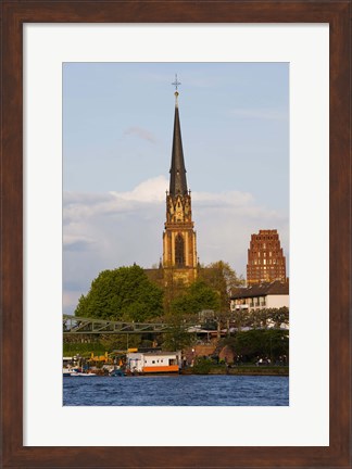 Framed River with church in the background, Three Kings Church, Main River, Frankfurt, Hesse, Germany Print