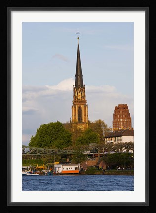 Framed River with church in the background, Three Kings Church, Main River, Frankfurt, Hesse, Germany Print