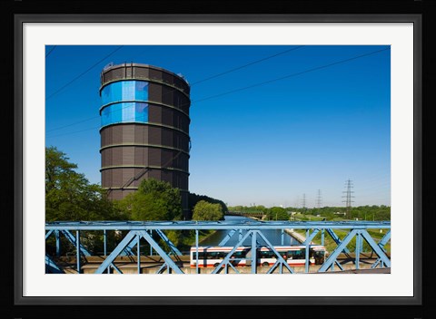 Framed Gasometer at a shopping center, Oberhausen, Ruhr, North Rhine Westphalia, Germany Print