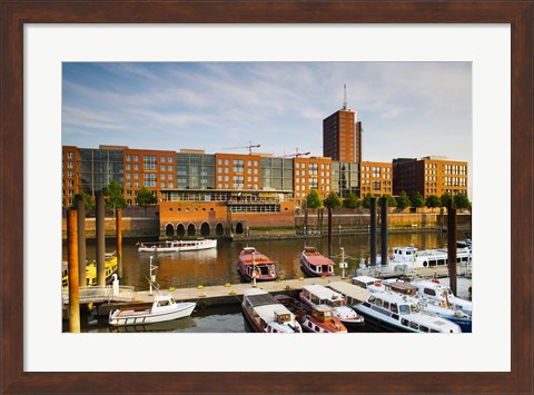 Framed Boats docked at a harbor, HafenCity, Hamburg, Germany Print