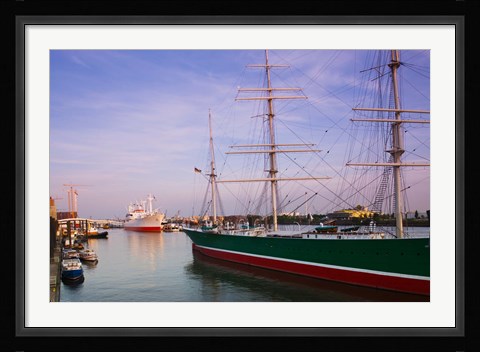 Framed Cap San Diego and Rickmer Rickmers ships at a harbor, Hamburg, Germany Print
