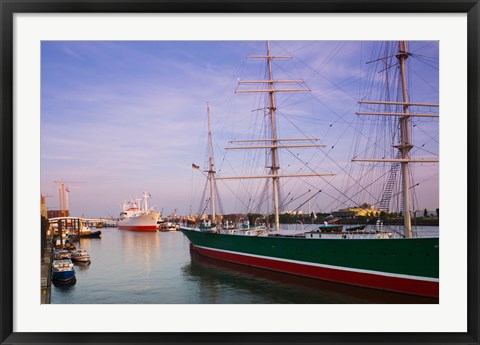 Framed Cap San Diego and Rickmer Rickmers ships at a harbor, Hamburg, Germany Print