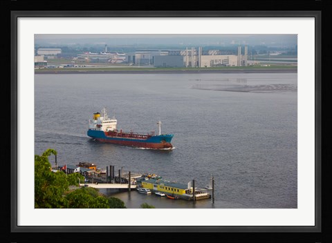 Framed Elbe River and airbus factory, Blankenese, Hamburg, Germany Print