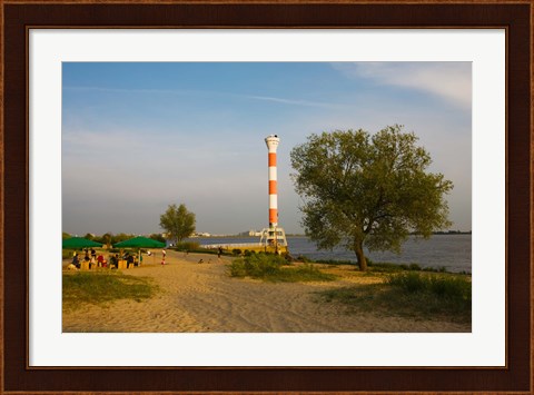 Framed Small lighthouse at the riverside, Elbe River, Blankenese, Hamburg, Germany Print