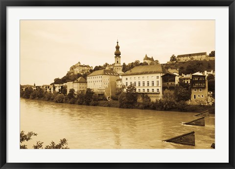 Framed Medieval town at the waterfront, Salzach River, Burghausen, Bavaria, Germany Print
