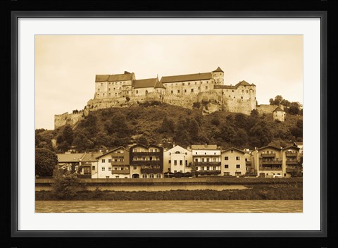 Framed Castle at the waterfront, Burghausen Castle, Salzach River, Burghausen, Bavaria, Germany Print