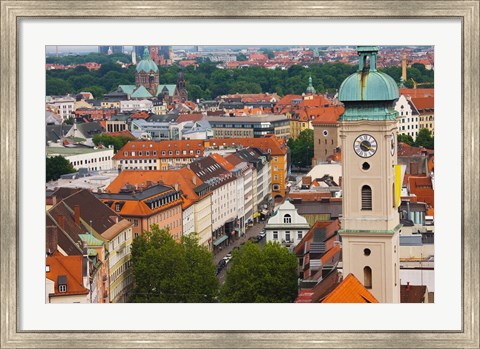 Framed High angle view of buildings with a church in a city, Heiliggeistkirche, Munich, Bavaria, Germany Print