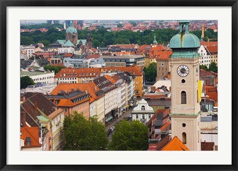 Framed High angle view of buildings with a church in a city, Heiliggeistkirche, Munich, Bavaria, Germany Print