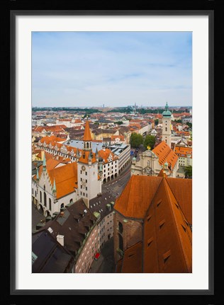 Framed High angle view of buildings and a church in a city, Heiliggeistkirche, Old Town Hall, Munich, Bavaria, Germany Print