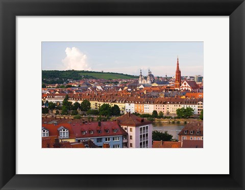 Framed High angle view of buildings along a river, Main River, Wurzburg, Lower Franconia, Bavaria, Germany Print