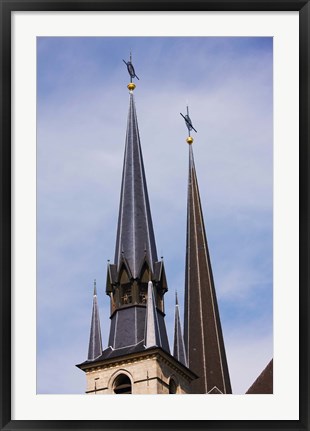 Framed Low angle view of spires of the Notre Dame Cathedral, Luxembourg City, Luxembourg Print