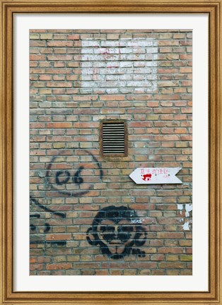 Framed Art and signs painted on a brick wall, Dashanzi Art District, Dashanzi, Chaoyang District, Beijing, China Print