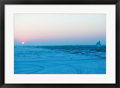 Framed Sunset over the frozen Songhua River, Harbin, Heilungkiang Province, China Print