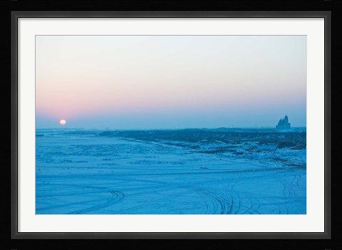 Framed Sunset over the frozen Songhua River, Harbin, Heilungkiang Province, China Print