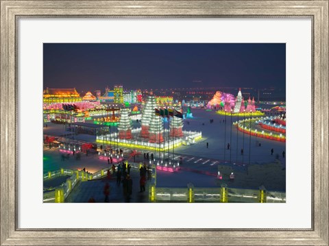 Framed High Angle View of the Harbin International Ice and Snow Sculpture Festival, Harbin, Heilungkiang Province, China Print