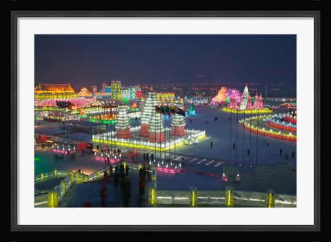 Framed High Angle View of the Harbin International Ice and Snow Sculpture Festival, Harbin, Heilungkiang Province, China Print