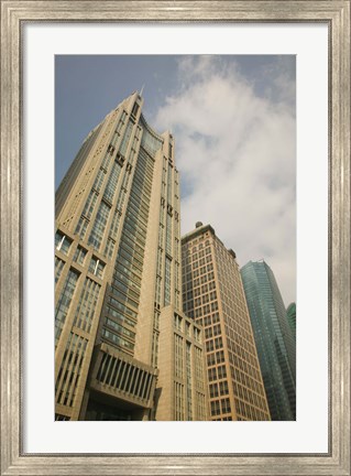 Framed Low angle view of skyscrapers in a city, Century Avenue, Pudong, Shanghai, China Print