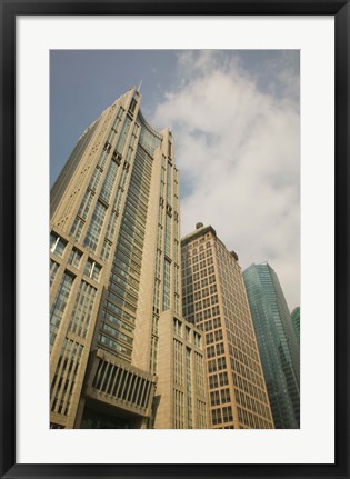 Framed Low angle view of skyscrapers in a city, Century Avenue, Pudong, Shanghai, China Print