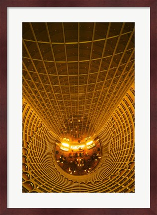 Framed Interiors of Jin Mao Tower looking down to the lobby of the Grand Hyatt hotel, Lujiazui, Pudong, Shanghai, China Print
