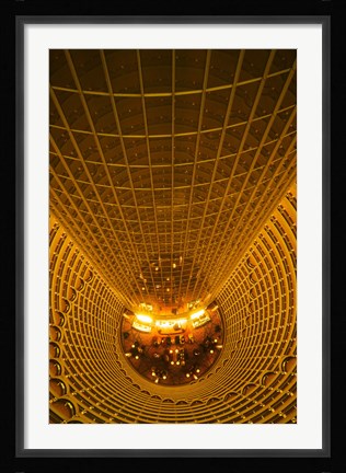 Framed Interiors of Jin Mao Tower looking down to the lobby of the Grand Hyatt hotel, Lujiazui, Pudong, Shanghai, China Print