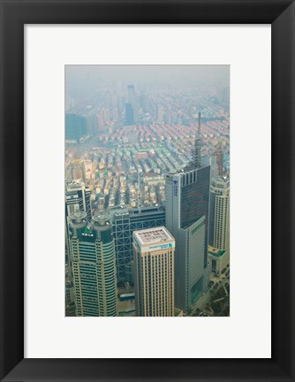 Framed Aerial view of new Pudong district housing, Shanghai, China Print