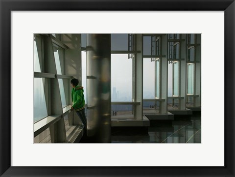 Framed Person viewing a city from observation point in a tower, Jin Mao Tower, Lujiazui, Pudong, Shanghai, China Print