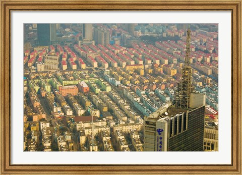 Framed Aerial view of housing, Shanghai, China Print