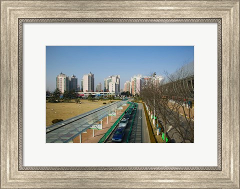 Framed Taxis parked outside a maglev train station, Pudong, Shanghai, China Print