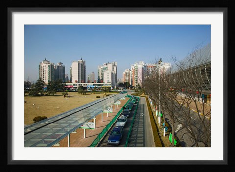 Framed Taxis parked outside a maglev train station, Pudong, Shanghai, China Print