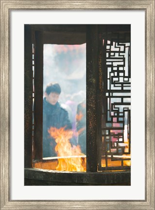 Framed Prayer offerings and incense at a temple, Jade Buddha Temple, Shanghai, China Print